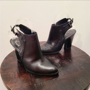 Franco Sarto black buckle sling back booties